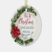 Poinsettia、私たちの最初のクリスマスフォト婚約したー セラミックオーナメント (右)