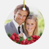 Poinsettia、私たちの最初のクリスマスフォト婚約したー セラミックオーナメント (裏面)