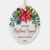Poinsettia、私たちの最初のクリスマスフォト婚約したー セラミックオーナメント (右)