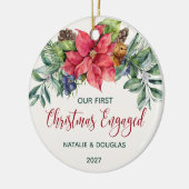 Poinsettia、私たちの最初のクリスマスフォト婚約したー セラミックオーナメント (左)