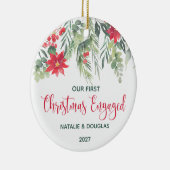 Poinsettia、私たちの最初のクリスマスフォト婚約したー セラミックオーナメント (右)