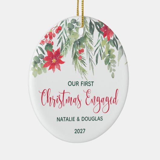 Poinsettia、私たちの最初のクリスマスフォト婚約したー セラミックオーナメント (右)