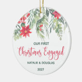 Poinsettia、私たちの最初のクリスマスフォト婚約したー セラミックオーナメント (左)