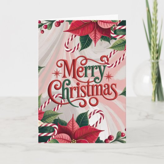 Poinsettia and Candy Canes Christmas シーズンカード (正面)
