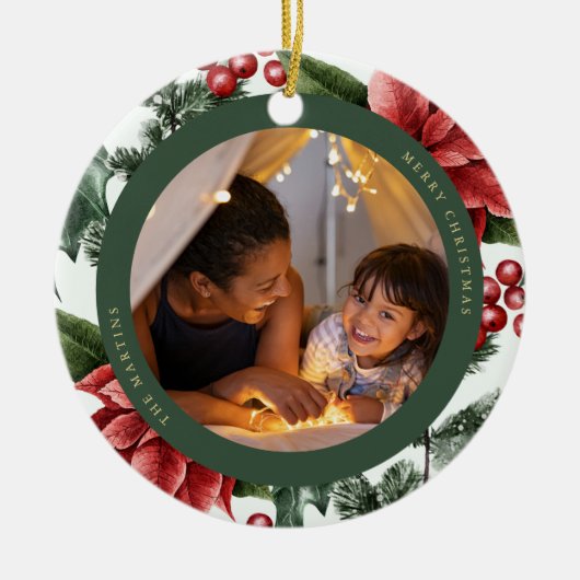 Poinsettia and Greeneryの写真と名前 セラミックオーナメント (正面)