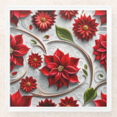 Poinsettia and Leaves ガラスコースター (正面)