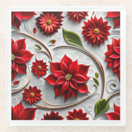 Poinsettia and Leaves ガラスコースター