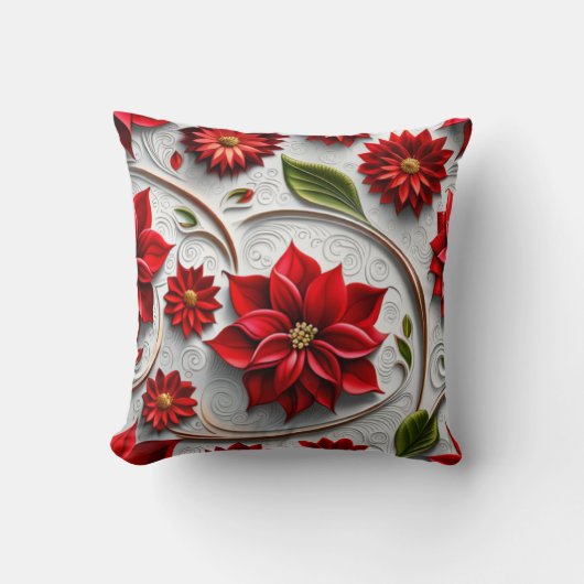 Poinsettia and Leaves クッション (正面)