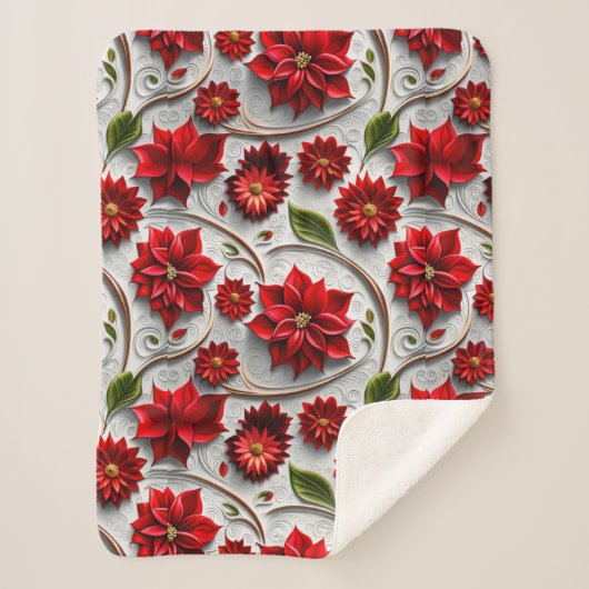 Poinsettia and Leaves シェルパブランケット (正面)