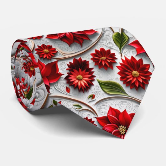 Poinsettia and Leaves ネクタイ (ロール)