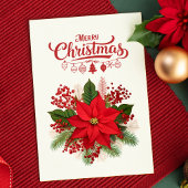 Poinsettia Berries Ornaments Merry Christmas シーズンカード