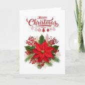 Poinsettia Berries Ornaments Merry Christmas シーズンカード (正面)