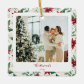 Poinsettia Border Square Holiday セラミックオーナメント (正面)