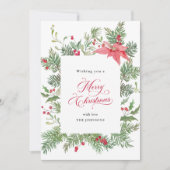 Poinsettia Botanical Red Plaid Christmas シーズンカード (正面)