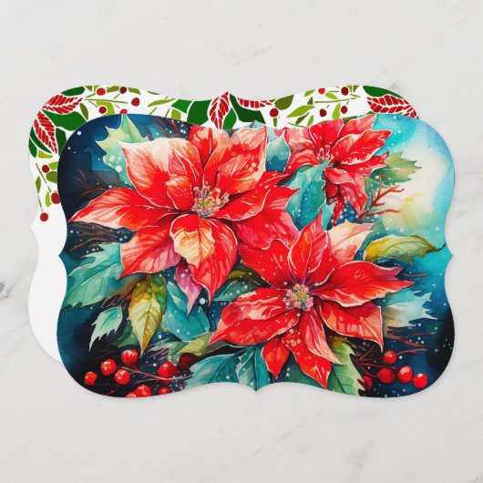 Poinsettia Bouquet署名と挨拶の追加 シーズンカード (正面/裏面)