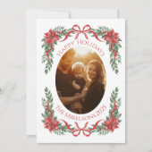 Poinsettia Bow Photo Christmas シーズンカード (正面)