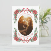 Poinsettia Bow Photo Christmas シーズンカード (スタンド正面)