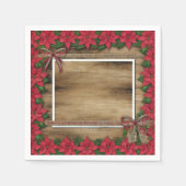 Poinsettia, Burlap & Twine Wooden Frame Découpage スタンダードカクテルナプキン (正面)