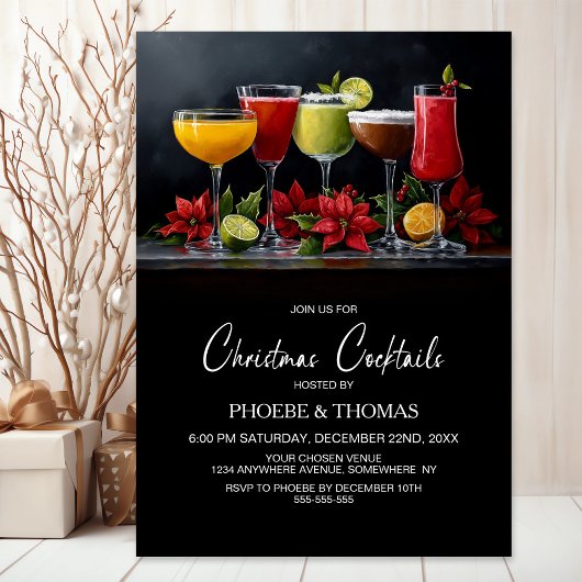 Poinsettia Christmas Cocktail Party 招待状