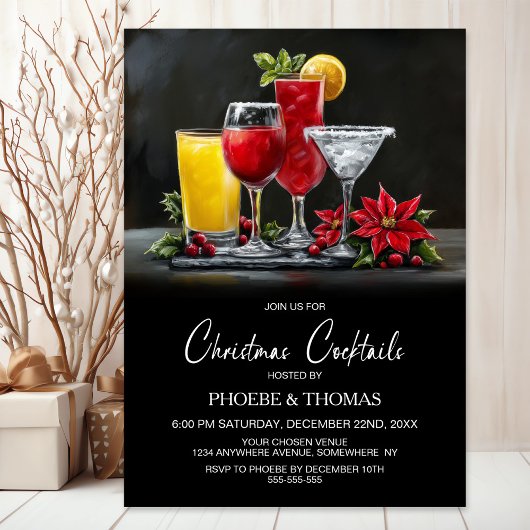 Poinsettia Christmas Cocktails Party 招待状