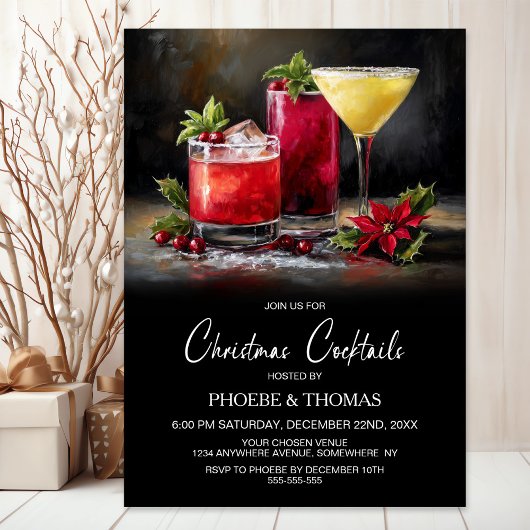 Poinsettia Christmas Cocktails Party 招待状