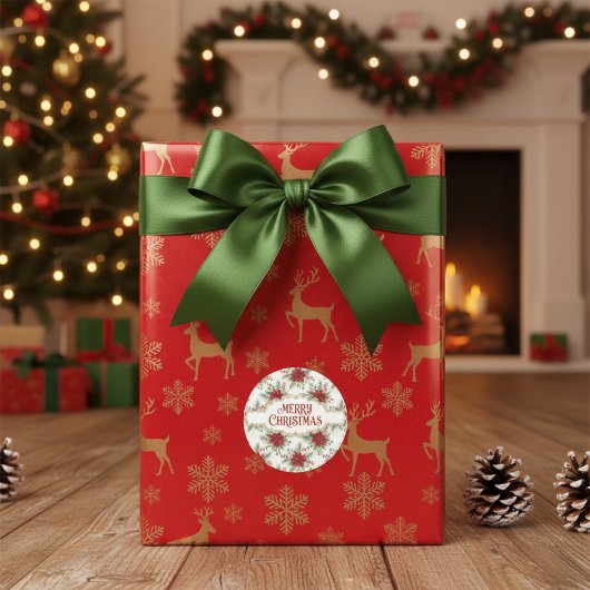 Poinsettia Christmas - Elegant Holiday Floral Seal ラウンドシール