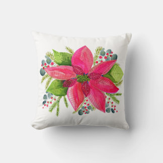 Poinsettia Christmas Throw Pillow クッション