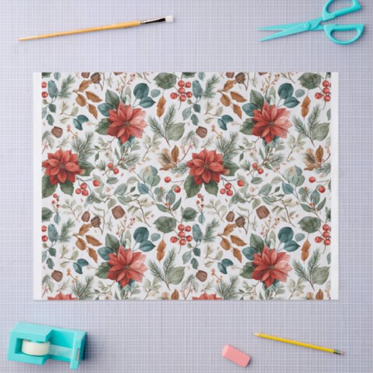 Poinsettia Christmas Tissue Paper 薄葉紙 (クラフト)