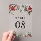 Poinsettia Christmas Wedding Acrylic Table Number アクリル招待状 (インサイチュ (ポータブル))