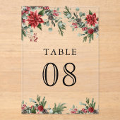 Poinsettia Christmas Wedding Acrylic Table Number アクリル招待状 (正面)