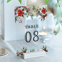 Poinsettia Christmas Wedding Acrylic Table Number アクリル招待状