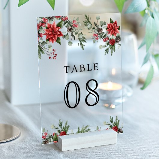 Poinsettia Christmas Wedding Acrylic Table Number アクリル招待状