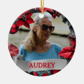 Poinsettia Christmas Wreath ANY Photo Tree セラミックオーナメント (正面)