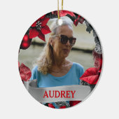 Poinsettia Christmas Wreath ANY Photo Tree セラミックオーナメント (左)