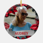 Poinsettia Christmas Wreath ANY Photo Tree セラミックオーナメント (裏面)