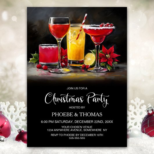 Poinsettia Cocktails Christmas Party 招待状