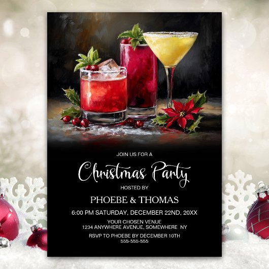 Poinsettia Cocktails Christmas Party 招待状