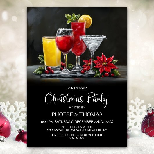 Poinsettia Cocktails Christmas Party 招待状