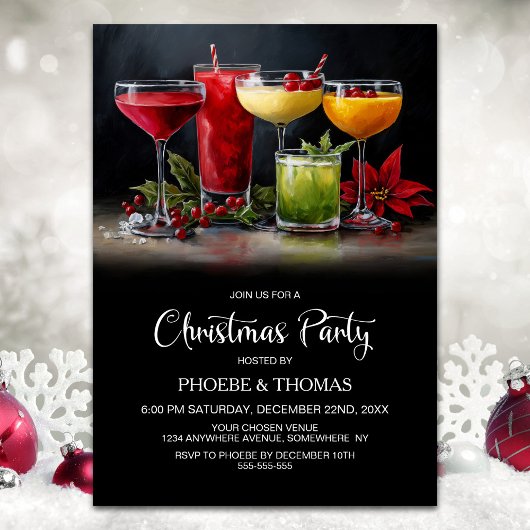 Poinsettia Cocktails Christmas Party 招待状