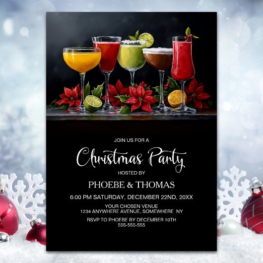 Poinsettia Cocktails Christmas Party 招待状