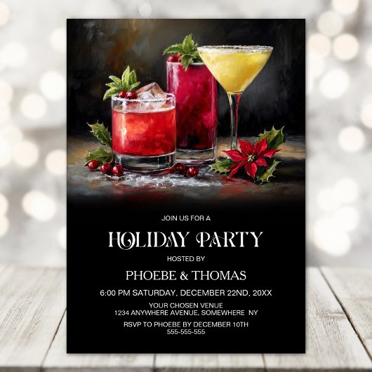 Poinsettia Cocktails Holiday Party 招待状