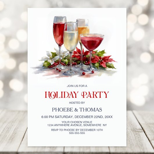 Poinsettia Cocktails Holiday Party 招待状