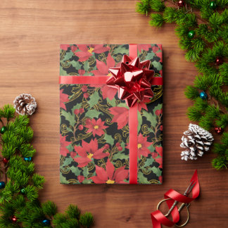 Poinsettia elegance on black wrapping paper ラッピングペーパー