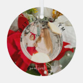 Poinsettia Floral 1st Little Christmas  Photo ガラスオーナメント (裏面)