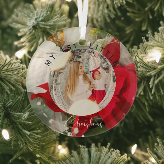 Poinsettia Floral 1st Little Christmas  Photo ガラスオーナメント (インサイチュ)