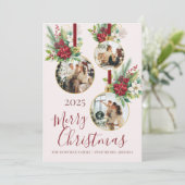 Poinsettia Floral 3 Photo Ornament Merry Christmas シーズンカード (スタンド正面)
