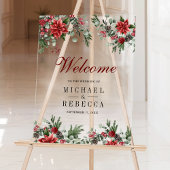 Poinsettia Floral Christmas Wedding Welcome アクリルサイン