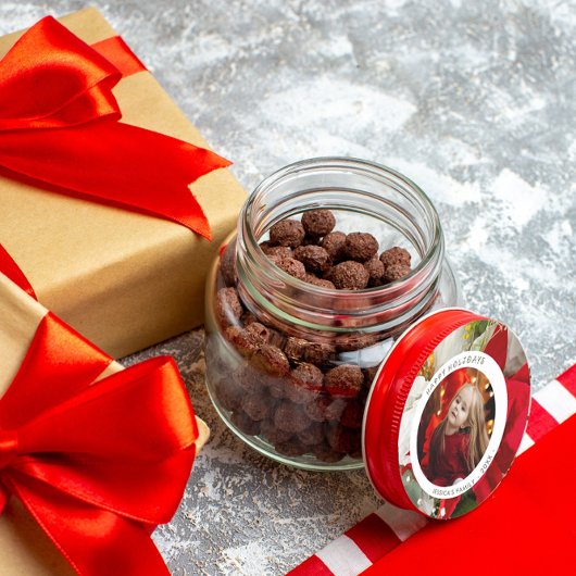 Poinsettia Floral Happy Holiday Photo ラウンドシール