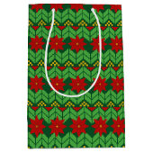 Poinsettia Flowers Red Gold and Green Holiday ミディアムペーパーバッグ (正面)