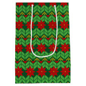 Poinsettia Flowers Red Gold and Green Holiday ミディアムペーパーバッグ (裏面)